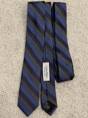 Calvin Klein Blue & Black Diagonal Stripe Silk Tie